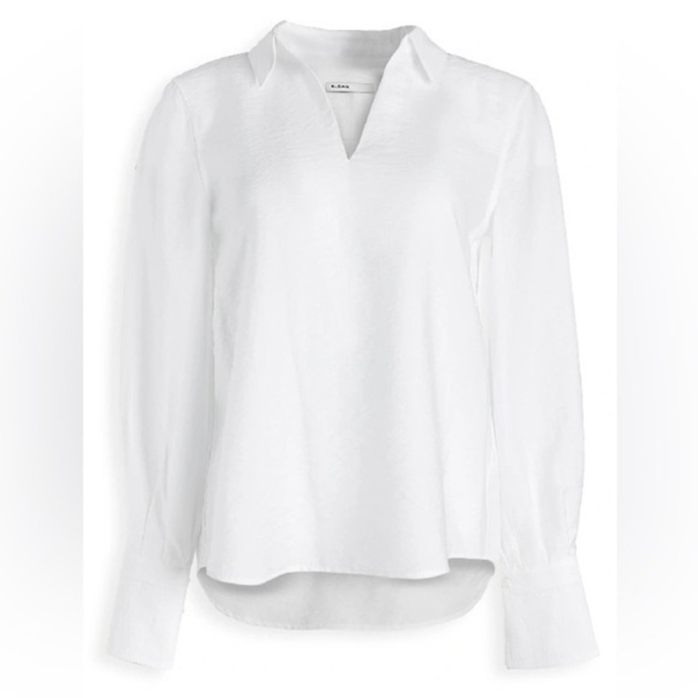 baldwin White V-Neck Long Sleeve Blouse